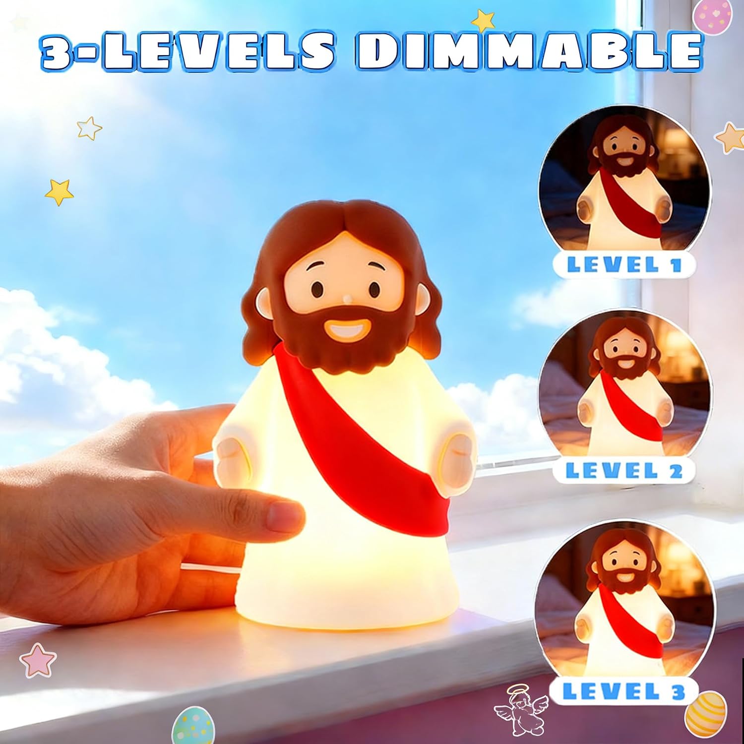 Jesus Night Light Rechargeable Bedside Night Light Dimmable Silicone LED Light Ideal for Religious Gatherings, Gifts for Sunday School…