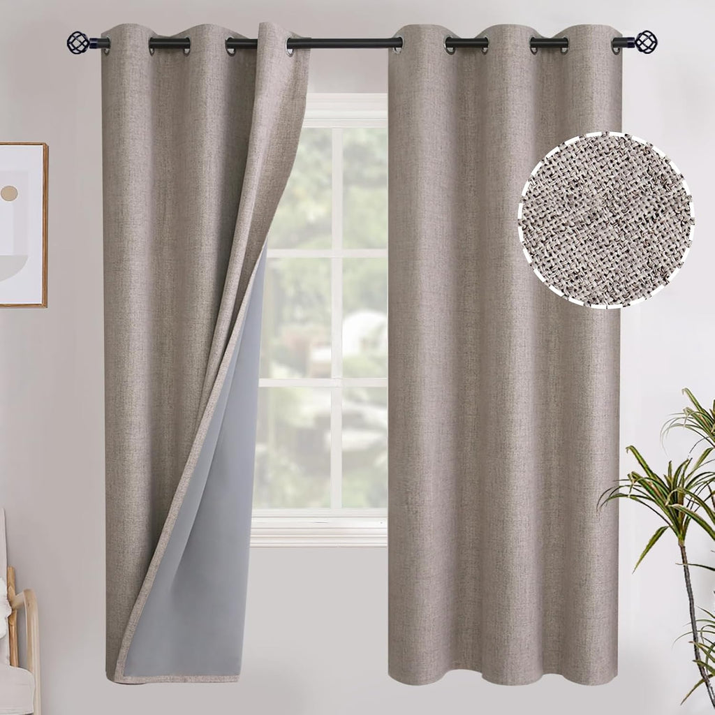 YoungsTex Blackout Linen Curtains 72 Inches Length for Living Room, Thermal Insulated Burlap Drapes with Grommet Darkening Energy Saving fo…