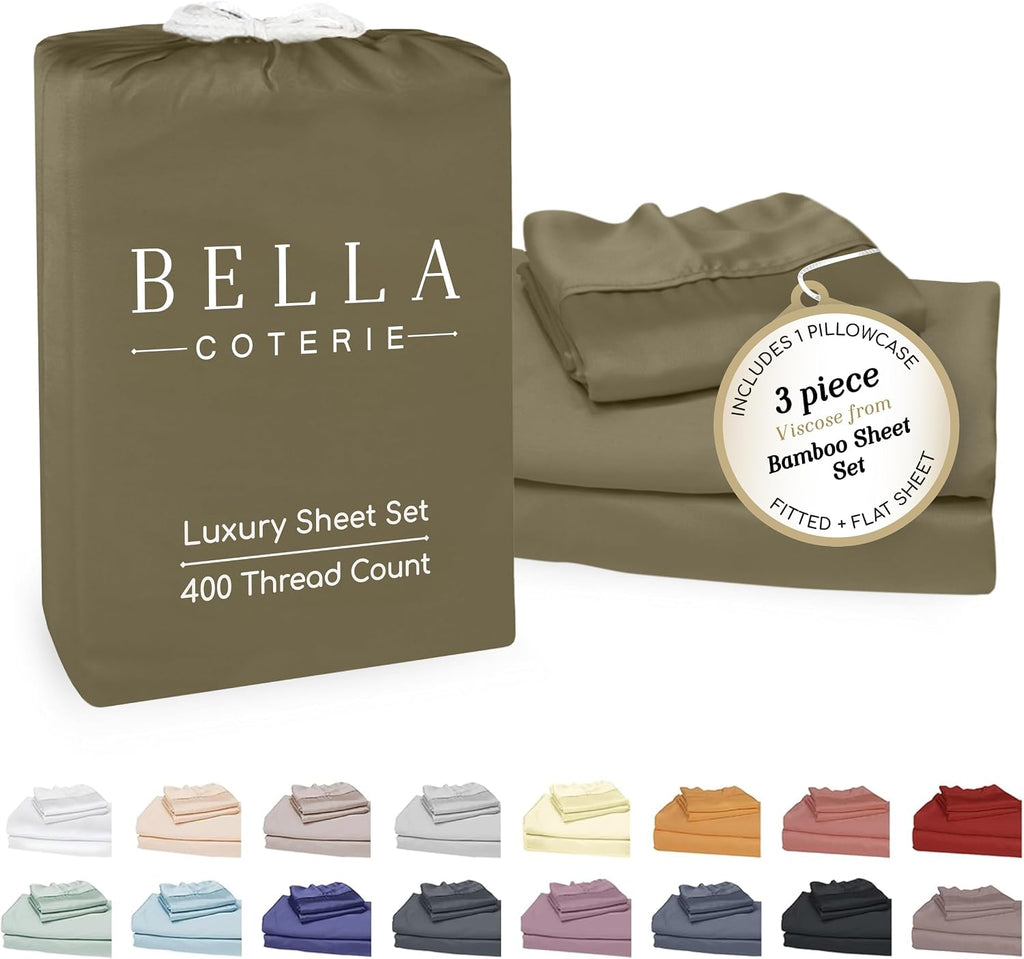 Bella Coterie Luxury Bamboo Viscose Twin Size Sheet Set | 100% Organically Grown | Ultra Soft | Cooling for Hot Sleepers | 18" Deep…