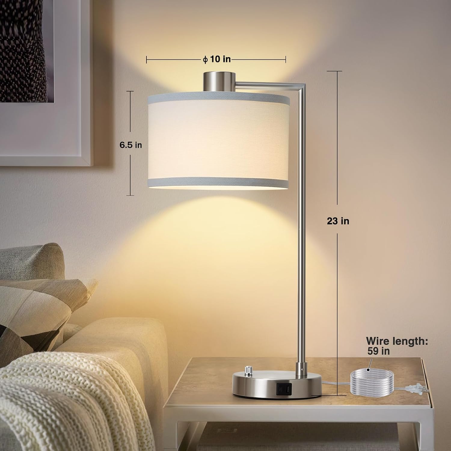 Luvkczc Table Lamps for Living Room with USB C+A Ports - Fully Stepless Dimmable Bedsides Lamp with Linen Lampshade, Lamps for Night…