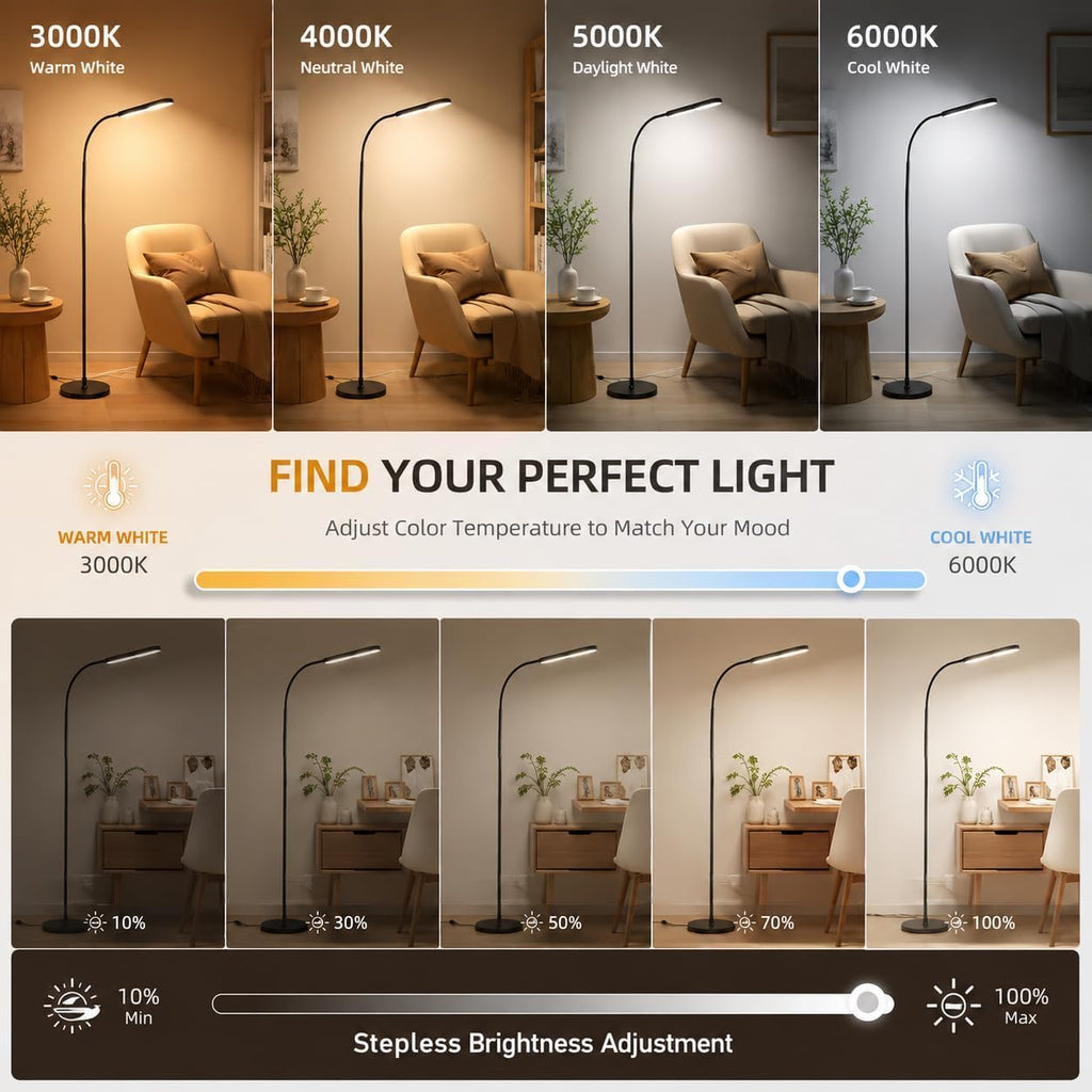 Wio-Mio Floor Lamps, RGB Color Changing Dimmer Bright LED Floor Lamp with Stepless Adjustable 3000K-6000K, Smart Remote Control Modern…