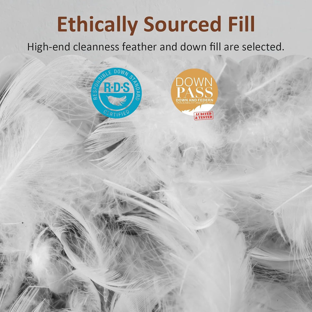 Aikoful Luxury Feathers Down Pillows Standard Size Set of 2, Hotel Quality Fluffy Bed Pillows, Soft Pillows for Sleeping, Organic Cotton Co…