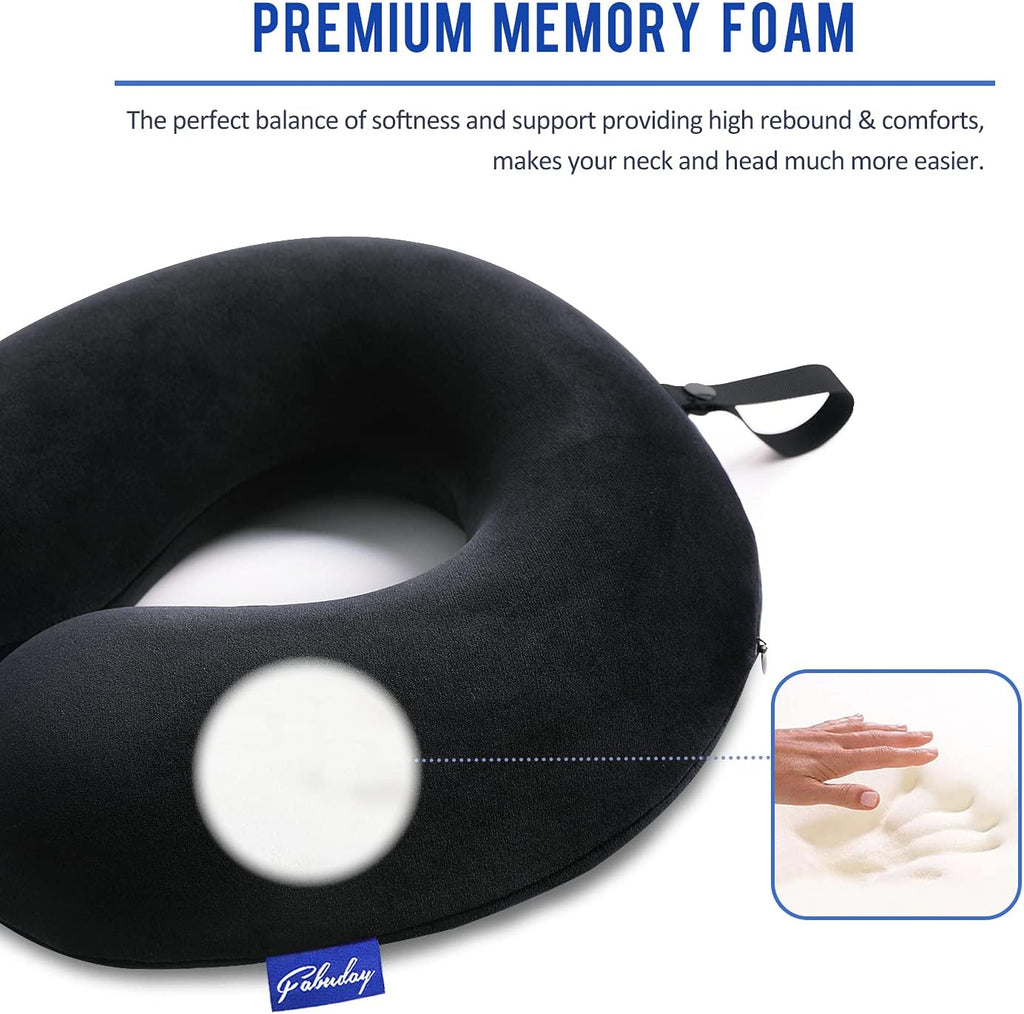 Fabuday Memory Foam Travel Pillows for Airplanes - Neck Pillow for Traveling with Attachable Snap Strap Soft Washable Cover, Flight Pillow…