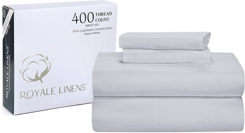 Royalelinens ROYALE LINENS 400 Thread Count 100% American Grown Cotton 3 Piece Sateen Twin Sheet Set - 1 Fitted Sheet, 1 Flat Sheet, 1 Pill…