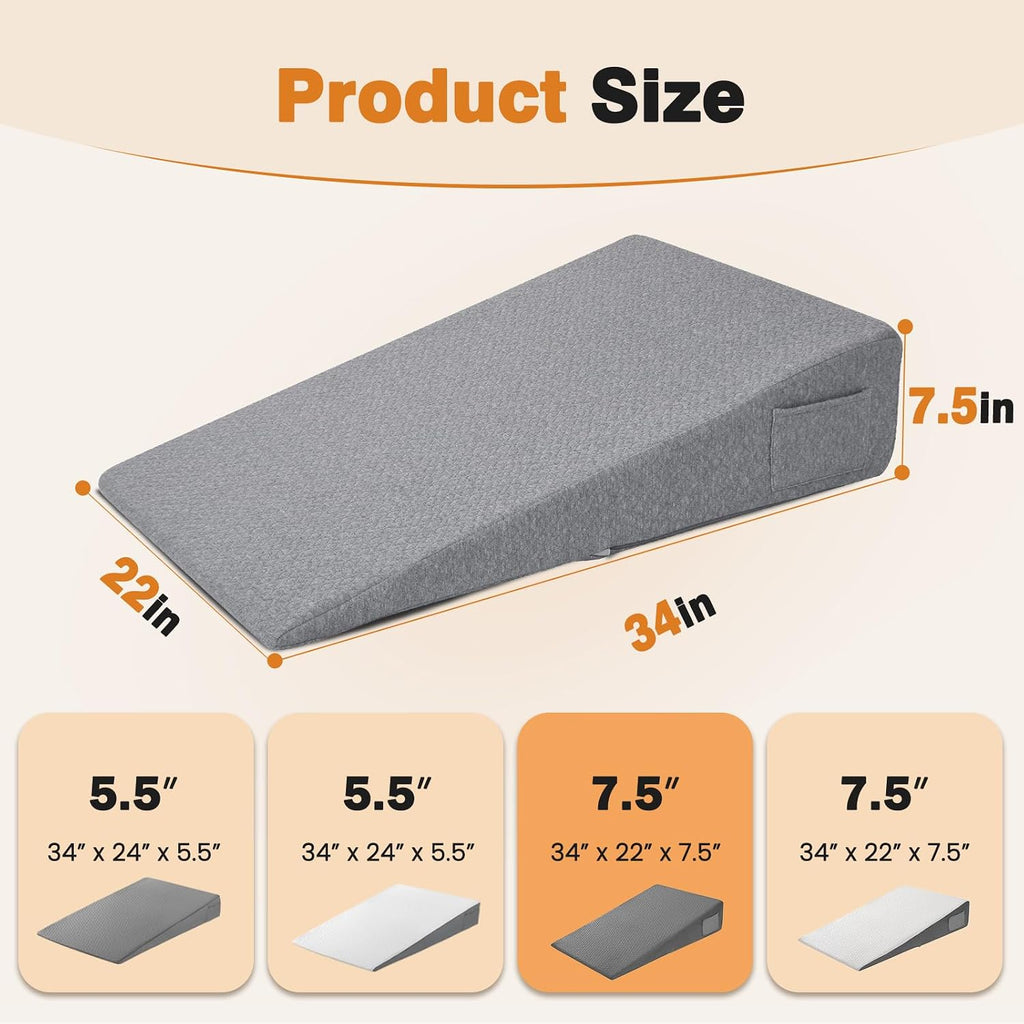 Vekkia 34" Extra-Long Wedge Pillow, Back & Arm Support, Bed Wedge Pillow for Sleeping After Surgery, Acid Reflux, Snoring Relief…