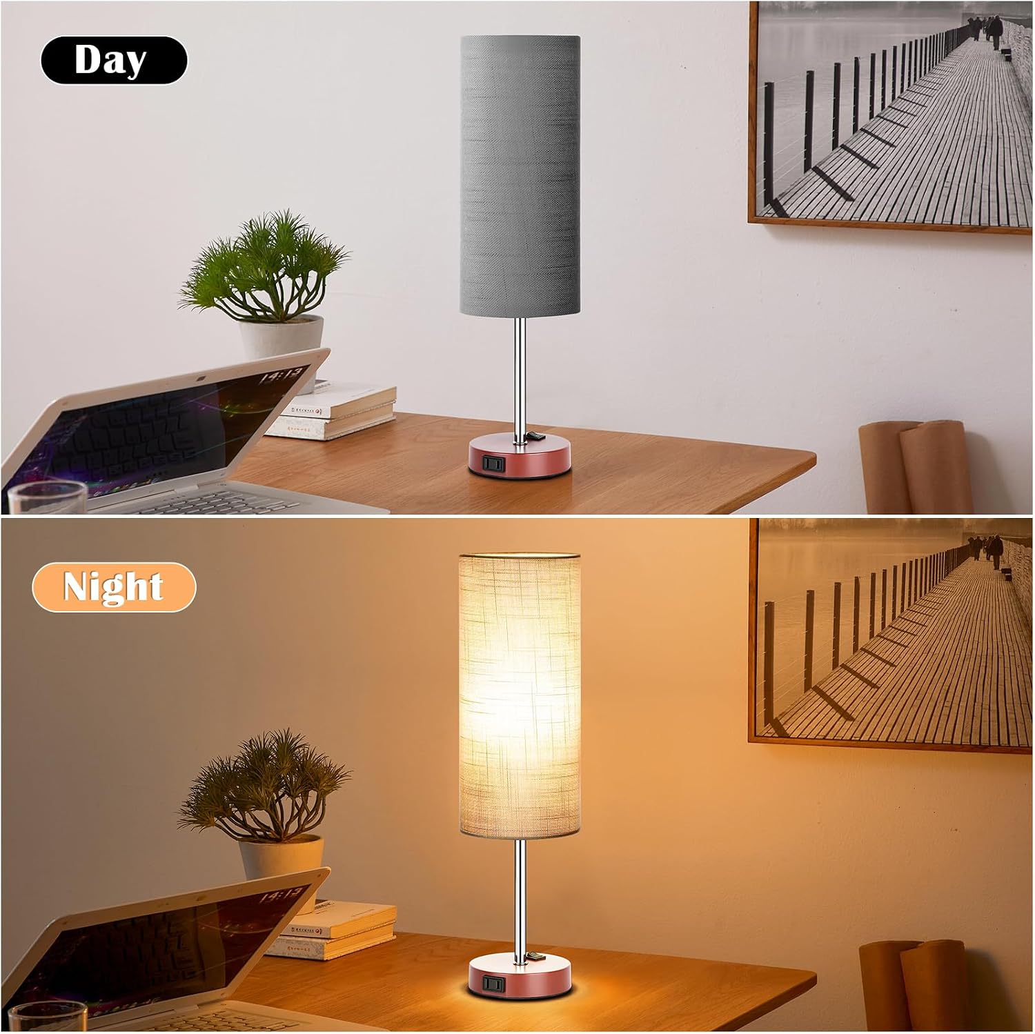 ZJOJO Table Lamp for Bedroom 2 Pack,18in Bedside Lamps with 3 Way Dimmable Rocker Switch & AC Outlet, Nightstand Desk Lamp with Gray…
