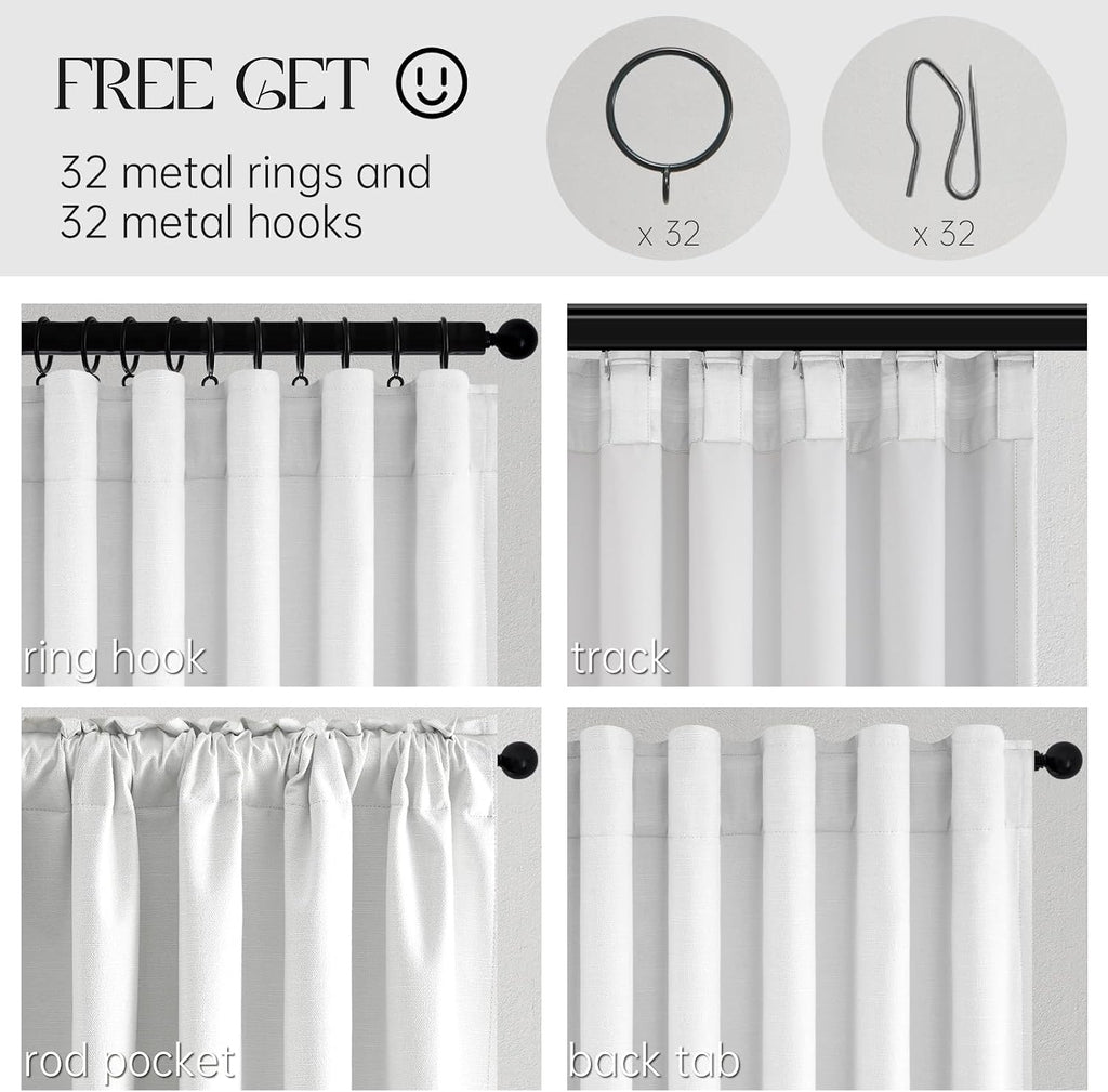 Topfinel 90 inch long 100% Blackout linen curtains 2 Panels set Beige White Window Drapes with Back Tab Rod Pocket Light Blocking Room dark…