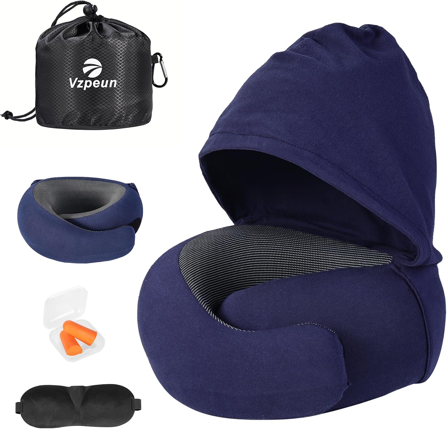 Vzpeun Travel Pillow - Hooded Neck Pillow Airplane Memory Foam Filling for Plane, Office, Cars Sleeping, Road Trip, Long Flights, Airplane…