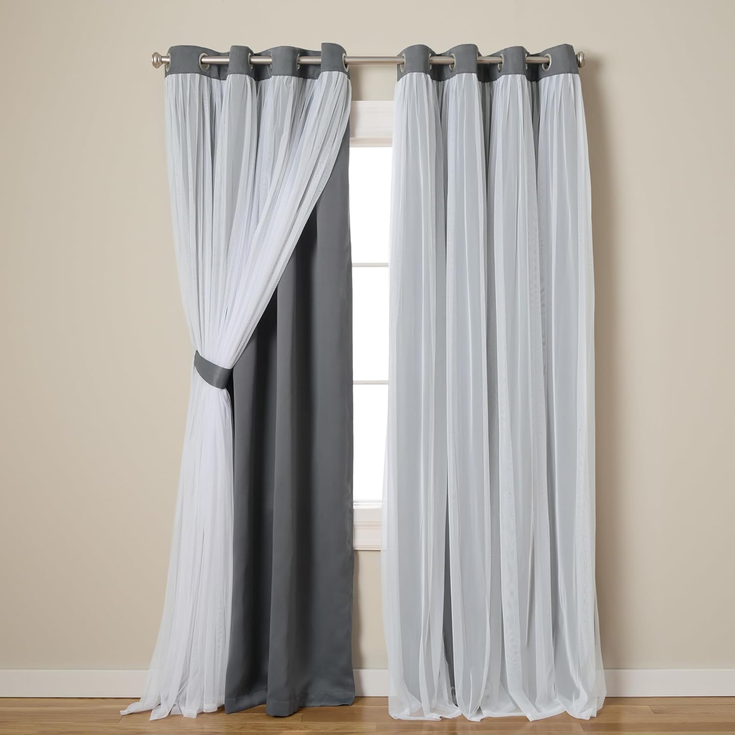 TOWN & COUNTRY LUXE Talia Double Layer Indoor Curtains, Sheer and Room Darkening Blackout, Grommet Top, Energy Efficient, 2-Pack Set…
