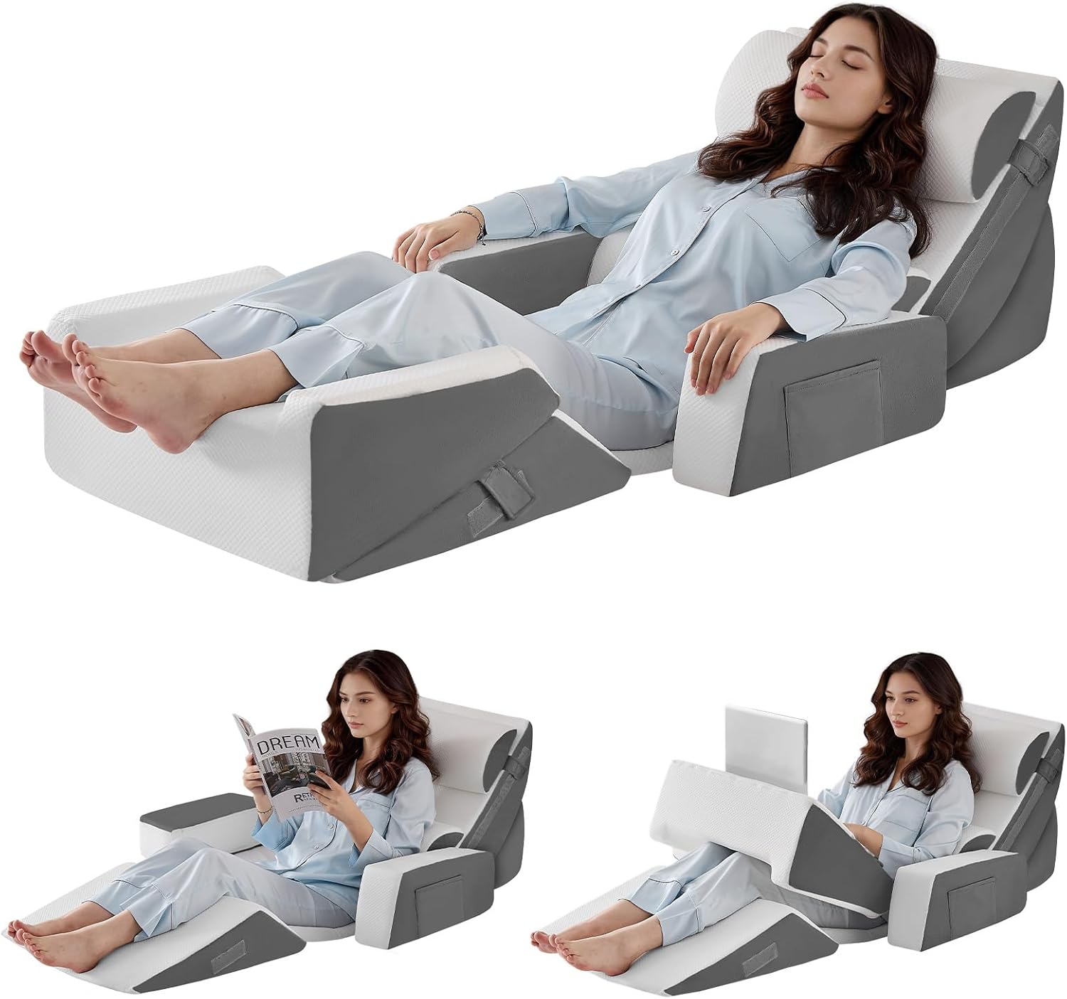 Yojoker 9PCS Orthopedic Bed Wedge Pillow Set for Sleeping, Back and Leg, Post Surgery Foam Pillow for Body, Triangle Adjustable Support Pi…