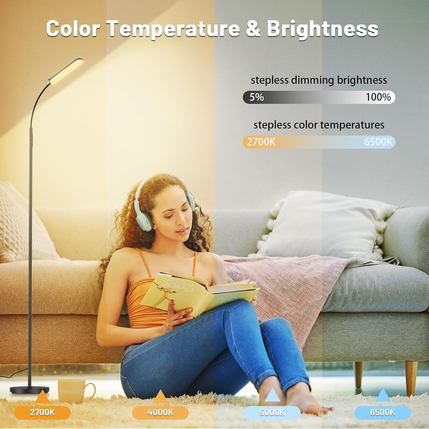 Yikuneng Dimmable LED Floor Lamp, Super Bright Reading Lamps Floor Standing lamp with Remote & Touch Control, Stepless Dimming &…