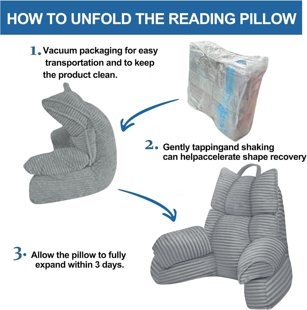 RRPAHWTV Reading Pillow for Bed with High Arm Rests, Back Support Pillow for Sitting Up in Bed with Shredded Memory Foam for Reading, TV…
