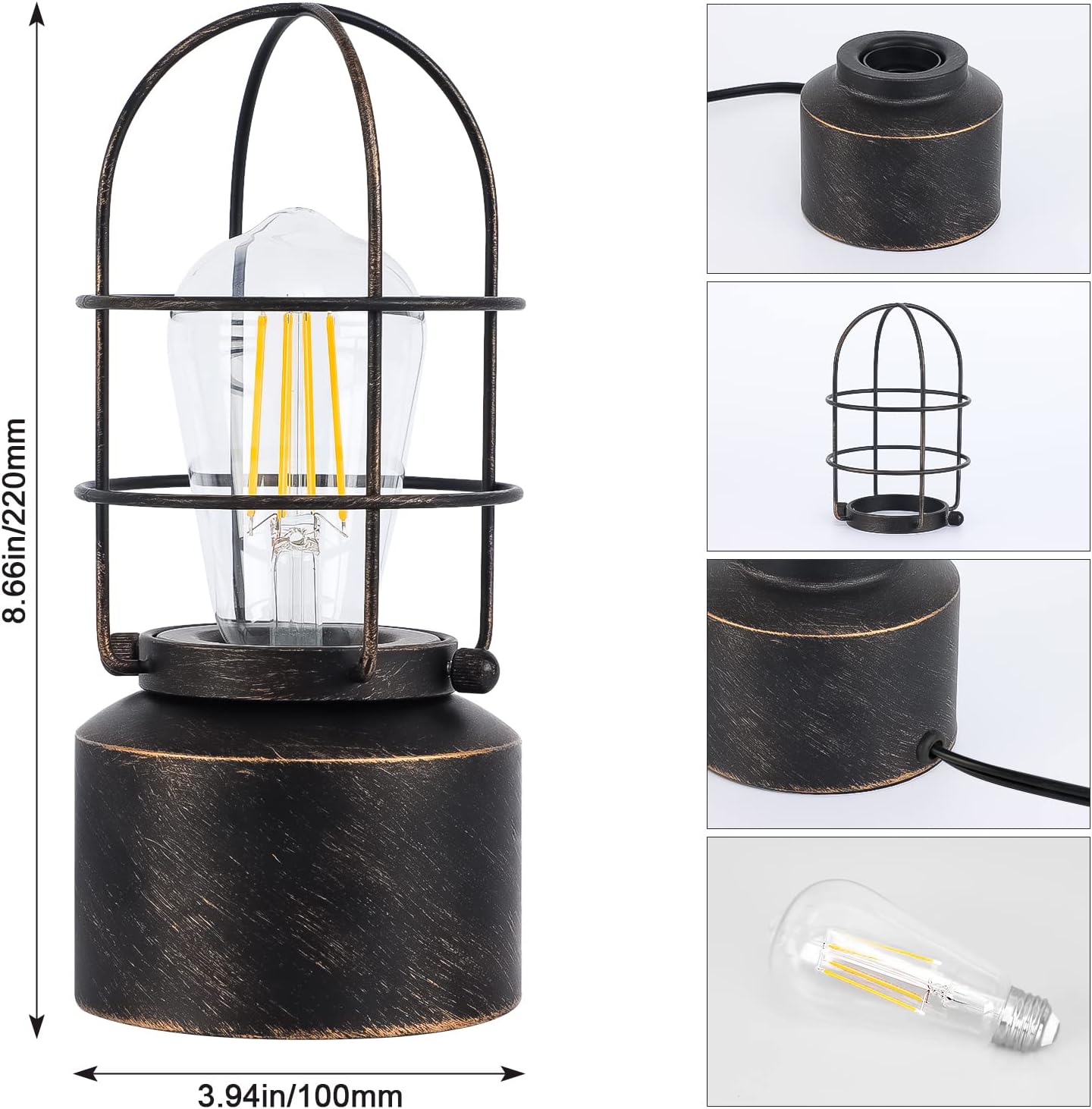 Haian Support Small Touch Table Lamp for Small Spaces - 3 Way Dimmable Industrial Bedside Lamp - Steampunk Antique Nightstand Desk for…