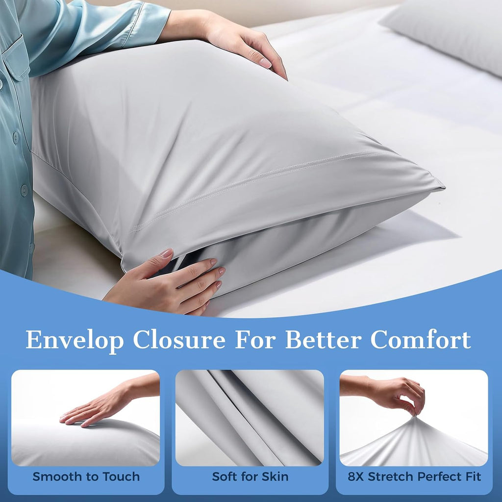 Cooling Pillow Cases 2 Pack King Size Cooling Pillowcases for Hot Sleeper Q-Max>0.5, Hydrates Skin & Hair, Reduces Wrinkles & Frizz, Soft…