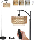 Arc Floor Lamp for Living Room with 3 Color Temperatures, Farmhouse Floor Lamps with Remote & Dimmable Bulb, Boho Standing Lamp with…