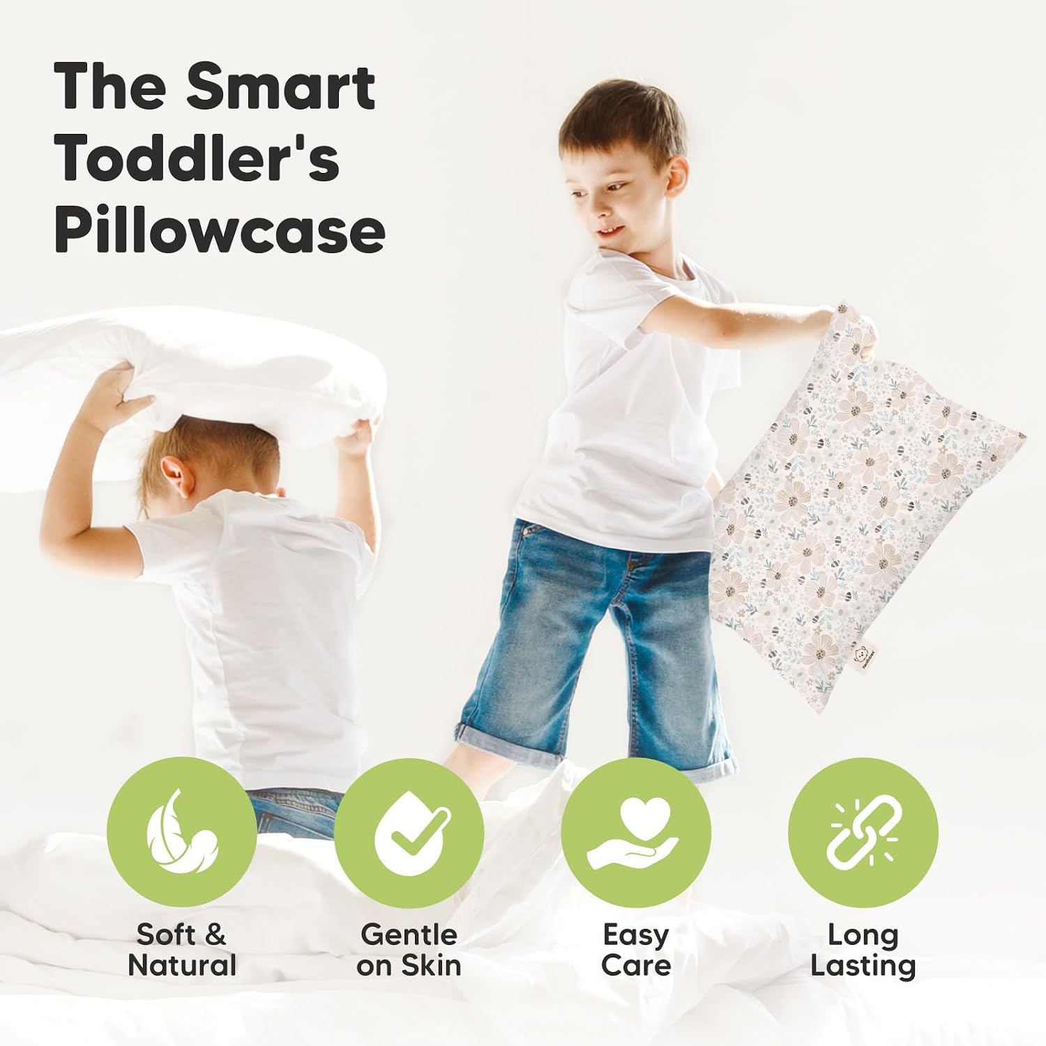 KeaBabies Toddler Pillowcase 13"x18" - Organic Cotton Toddler Pillowcase for Kids, Boys, Girls, Soft & Durable Cotton Cover for Miniature…