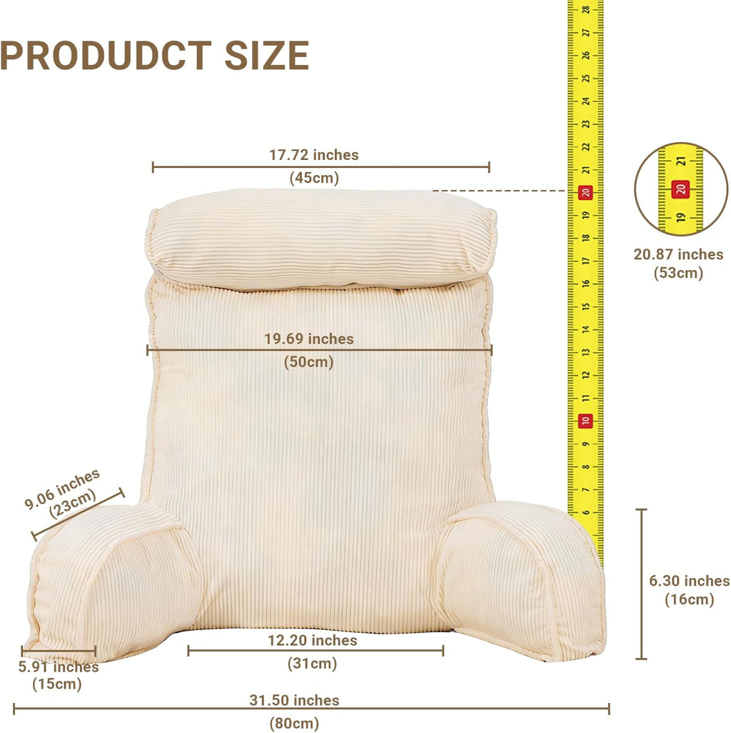 Reading Pillow for Bed with Detachable Neck Roll and Shredded Memory Foam, Back Pillow with Arms for Sitting Up, Washable Bed Rest Pillow…