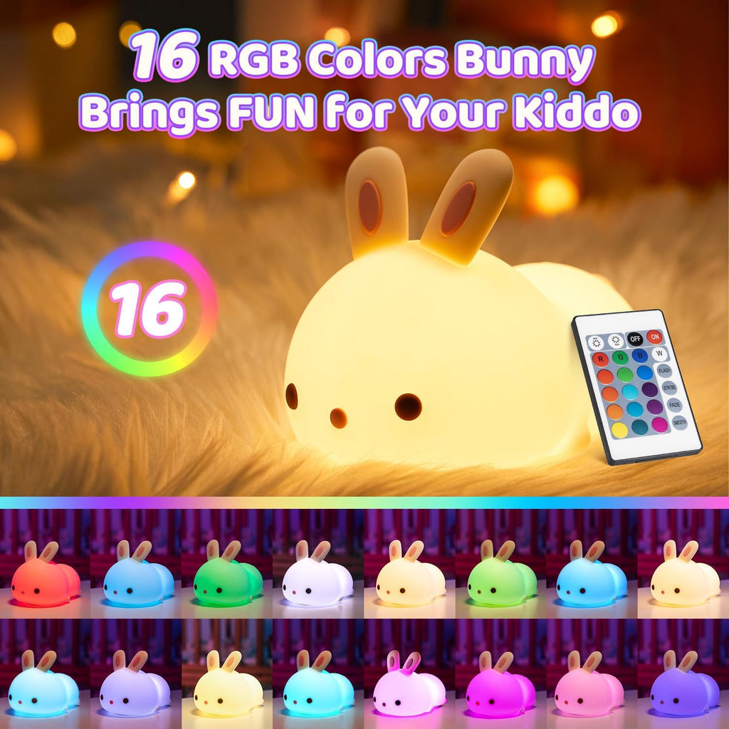 One Fire Bunny Squishy Gifts for Kids Night Light with Remote, 16 Colors+5 Brightness Cute Lamp, Fidget Bunny Stuff/Toys for Baby Toddler…