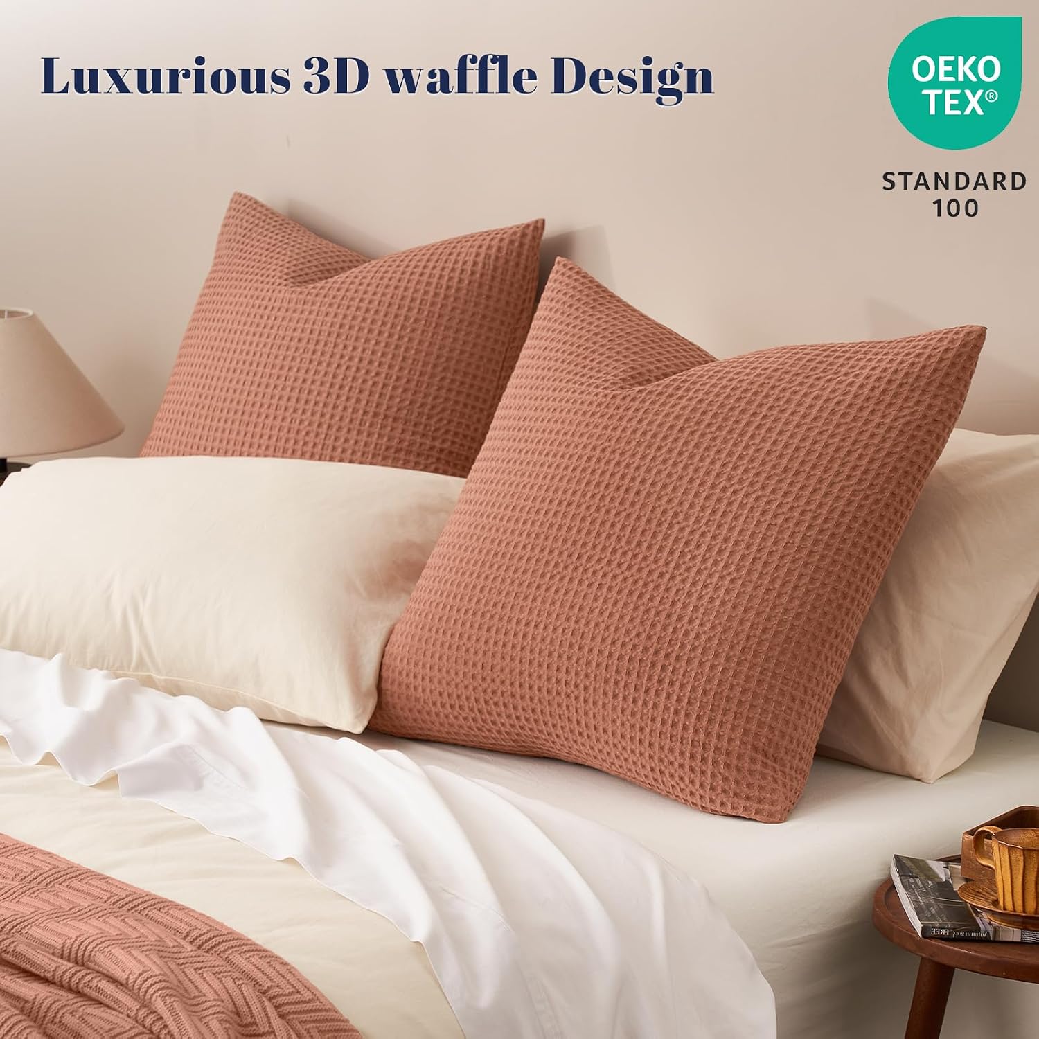 Phf Ultra Soft Waffle Weave Euro Shams Pillow Covers, No Filling, 2 Pack 26" x 26" Bed Cushion Covers, Breathable & Skin-Friendly Bed Pillo…