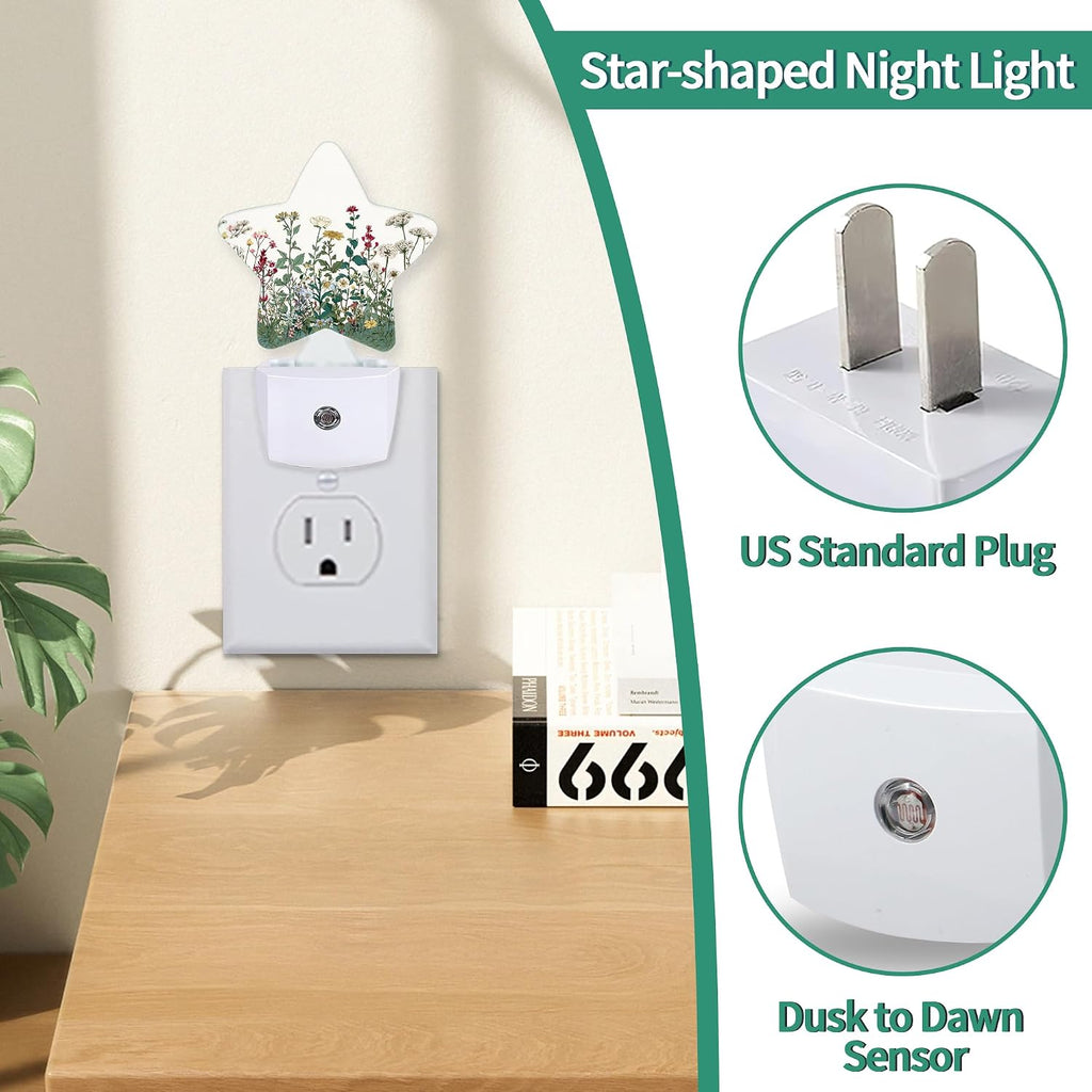 Wildflowers Star Night Light Plug in, Decorative Night Light for Kids Room Nursery Bedroom, Soft Glow Sensor Lamp for Hallway Bathroom…