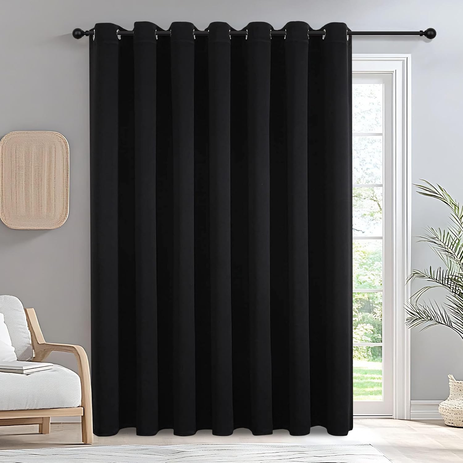 Igemaeve 100% Blackout Curtains for Bedroom Living Room, Sliding Door Black Curtains 108 Inch Length, Extra Wide Privacy Room Divider Gromm…