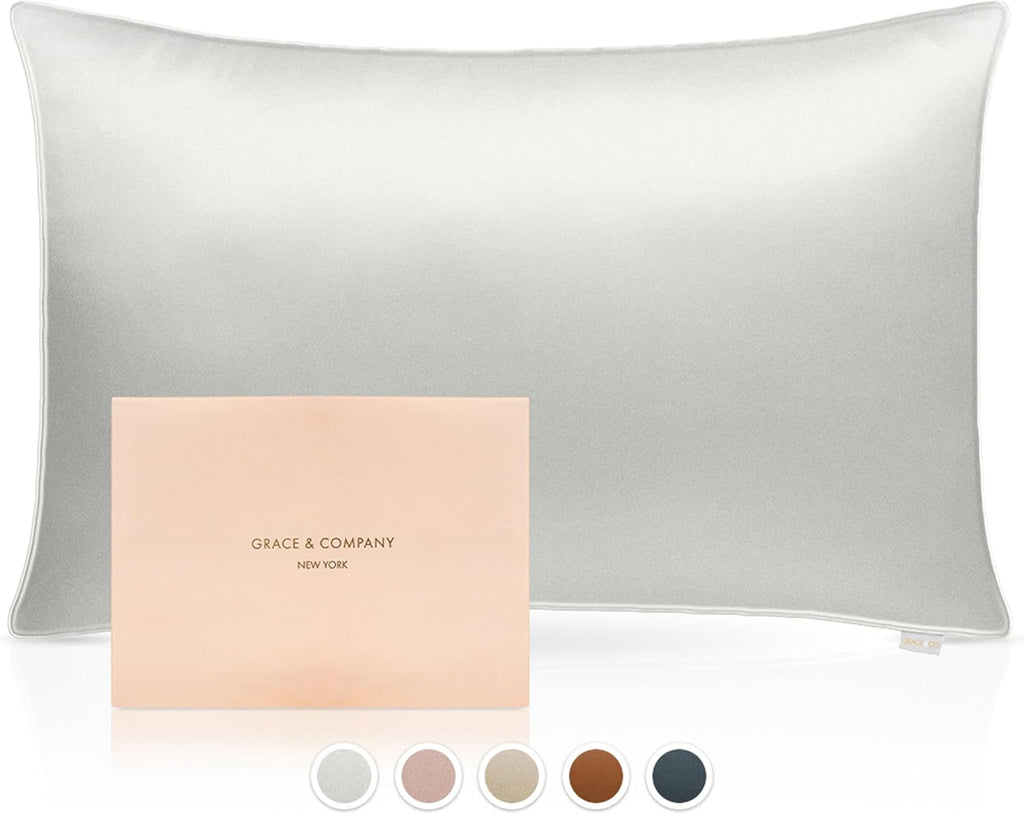 Gracecompany Grace & Company Silky Satin Pillowcase for Hair & Skin, Oeko-Tex Certified Satin Silk Pillowcase with Zipper - Ultra Smooth Wh…