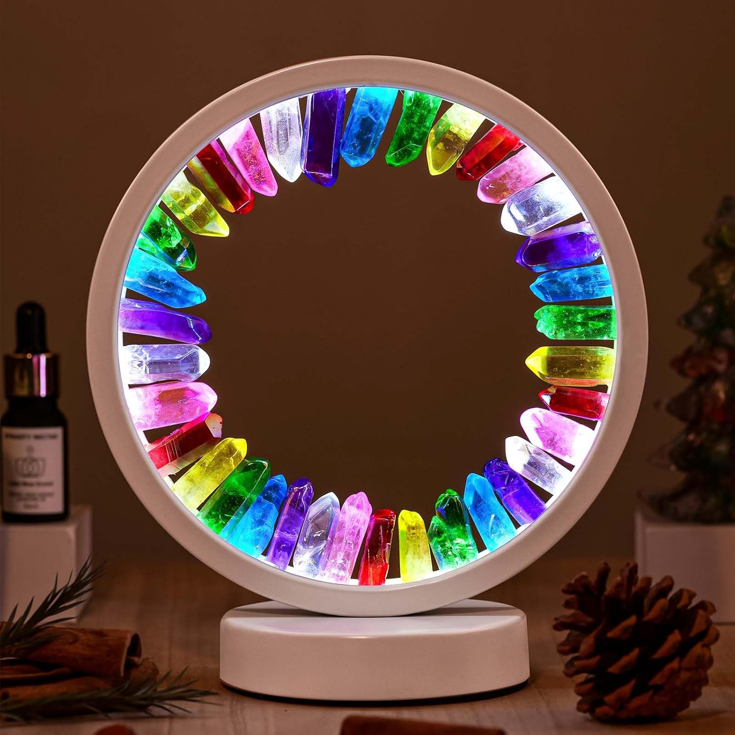 Runyansghi Chroma Electroplated Single Point Night Lamp 8.6" Healing Crystal Bedside Lamp USB Port 3 Colours Dimming Mode Bedroom Lamp…