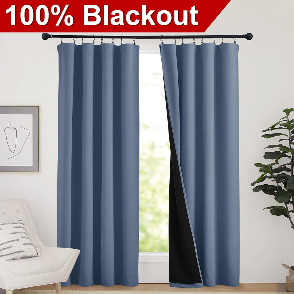 Nicetown 100% Blackout Curtains 84 inches Long, Energy Smart & Noise Blocking Out Drapes for Baby Room Window, Thermal Insulated Guest Room…