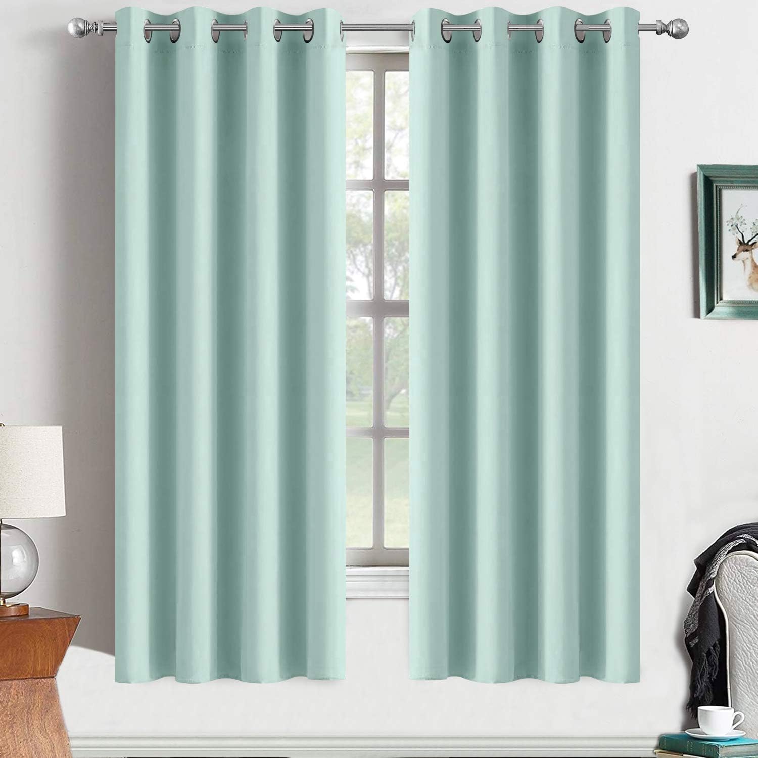 Yakamok Aqua Blackout Room Darkening Thermal Insulated Solid Grommet Curtainsfor Bedroom Light Blocking Window Treatment Curtian Drapes…