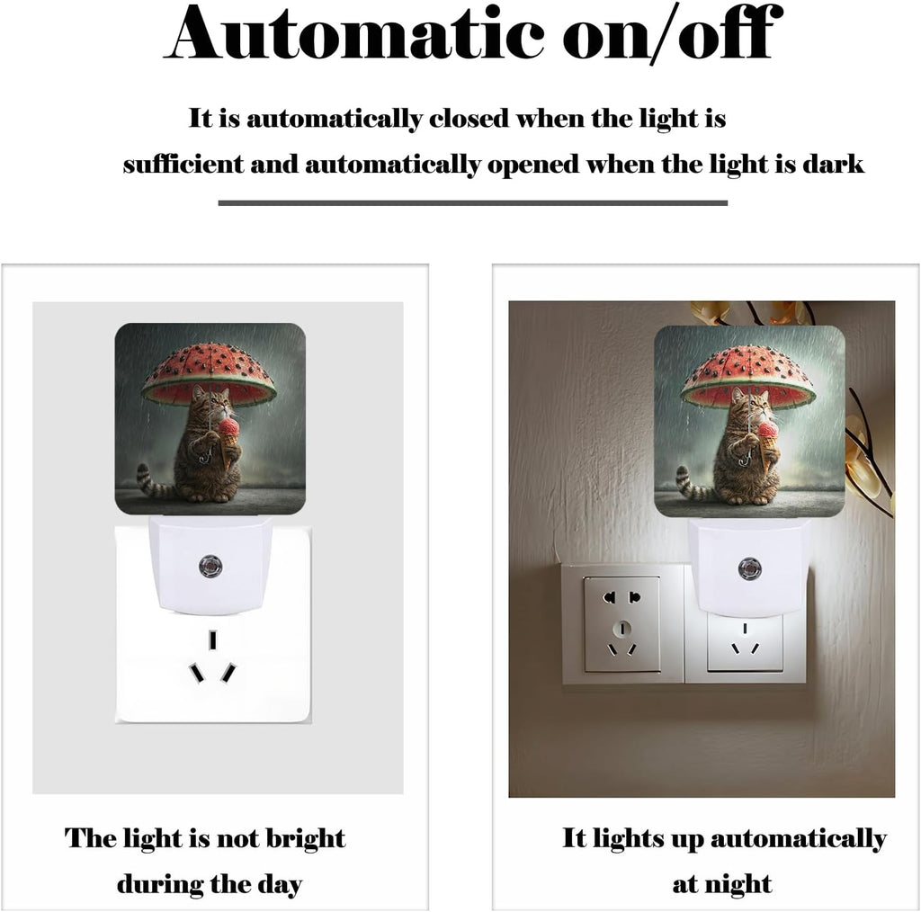 Cute Cat Holding Umbrella Night Light, Plug Into Wall with Dusk to Dawn Light Sensors, Warm Nightlights for…