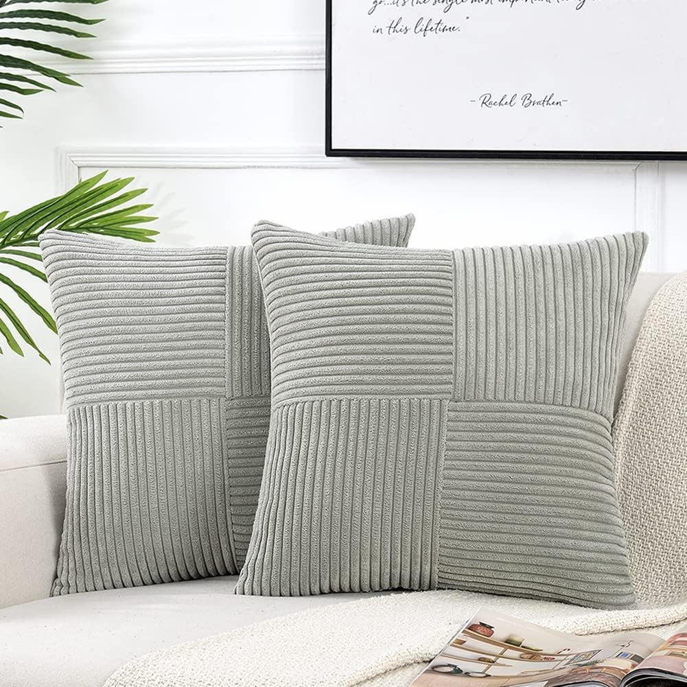 Fancy Homi 2 Packs Grey Decorative Throw Pillow Covers 18x18 Inch for Living Room Couch Bed Sofa, Rustic Farmhouse Boho Home Decor, Soft…