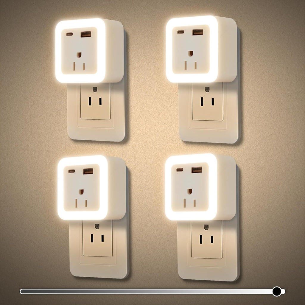 JackonLux Night Lights Plug Into Wall 4 Pack Rechargeable Battery Backup Light Dusk to Dawn Sensor Night Light with Outlet Expander for…