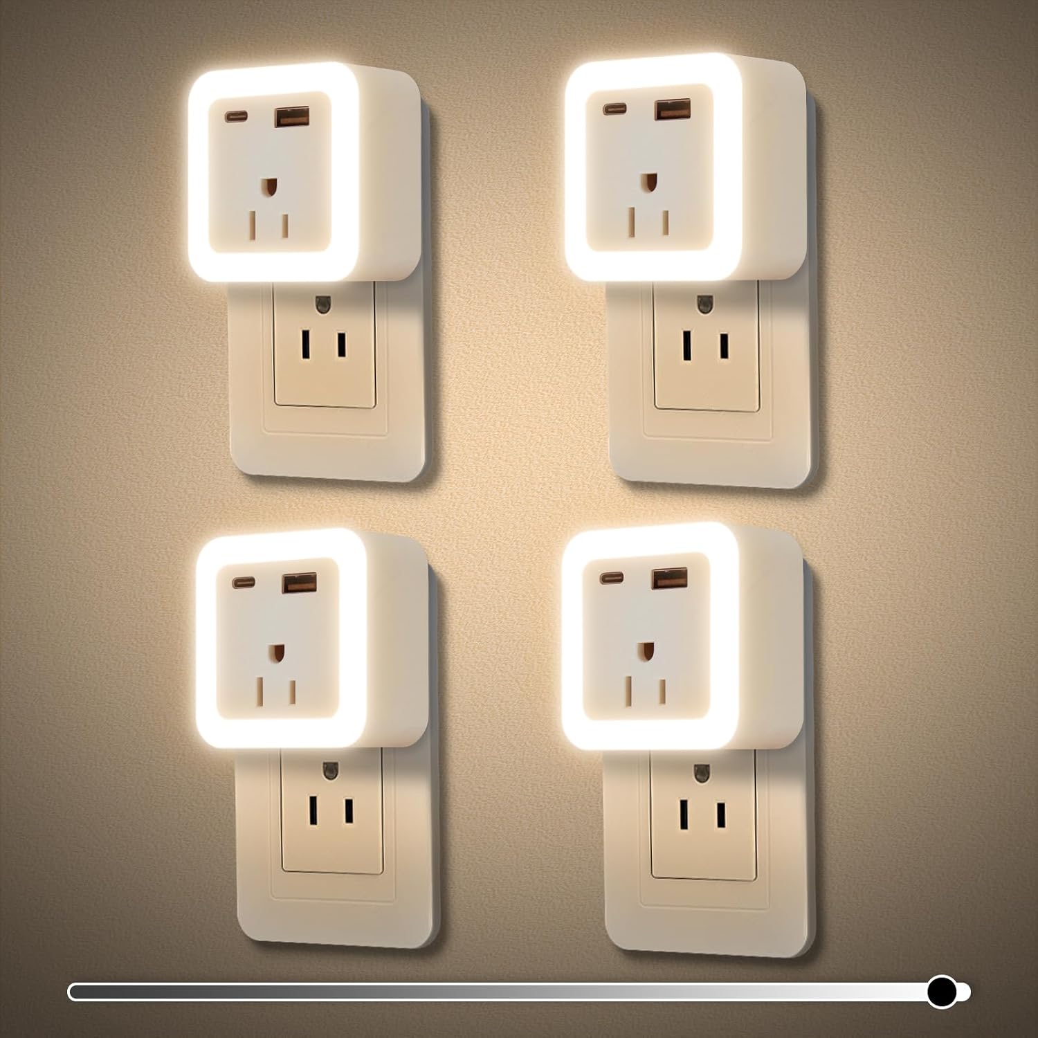 JackonLux Night Lights Plug Into Wall 4 Pack Rechargeable Battery Backup Light Dusk to Dawn Sensor Night Light with Outlet Expander for…