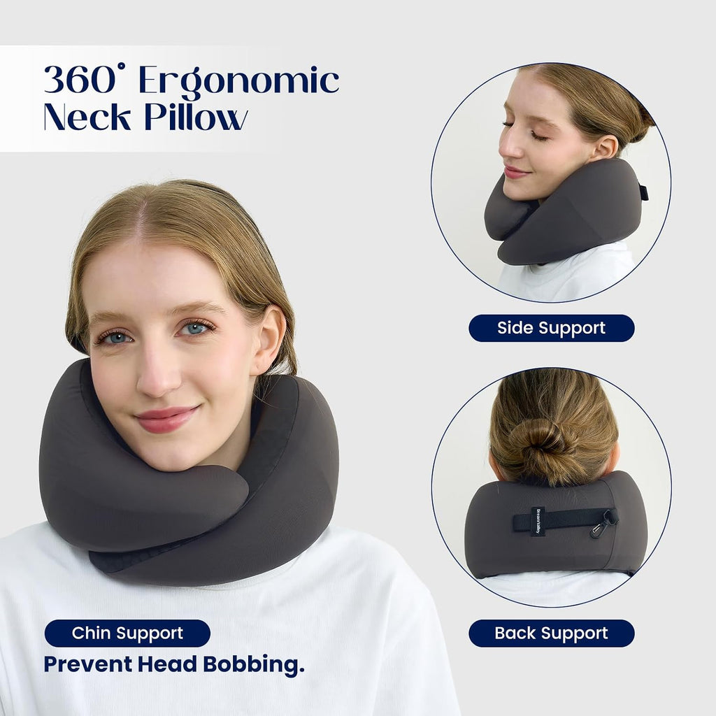DreamValley Dream Valley® Neck Travel Pillow, Memory Foam Travel Pillow for Airplane, Portable Roll-Up Neck Pillow with Cooling Inner Fabri…