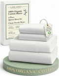LaneLinen LANE LINEN 100% Organic Cotton Queen Sheet Set, 4Pc Cotton Sheets Queen Size Bed Set, Soft Percale Weave, Deep Pocket Queen Sheet…