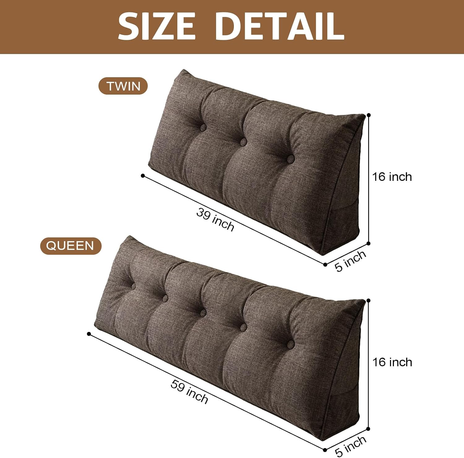 Bcareself Headboard Pillow Twin Size, Triangle Wedge Pillow for Bed, Reading & Sitting Support, Backrest Cushion with Removable Cover, Comf…
