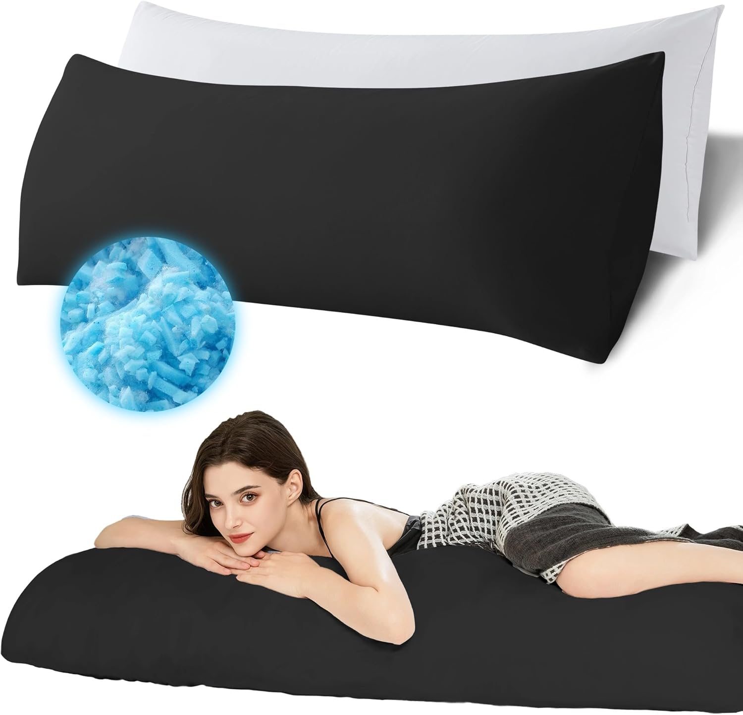 Ubauba Memory Foam Body Pillow with Cover, Full Large Body Pillows Insert for Adults with Envelope Closure Pillowcase, Firm & Fluffy Long…