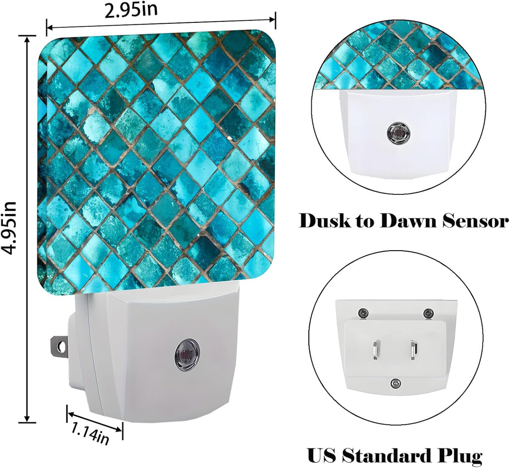 Turquoise Blue Night Light, Plug Into Wall Decor for Stairway, Hallway, Kitchen, Dusk to Dawn Sensor Nightlights for Boys/Girls/Women/Men…
