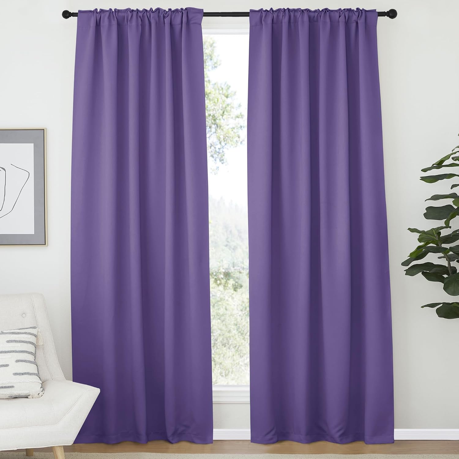Nicetown Light Reducing Curtain Panels Window Draperies - (Lilac Purple Color) 52x84 inch, 2 Pieces, Insulating Room Darkening Drapes for B…