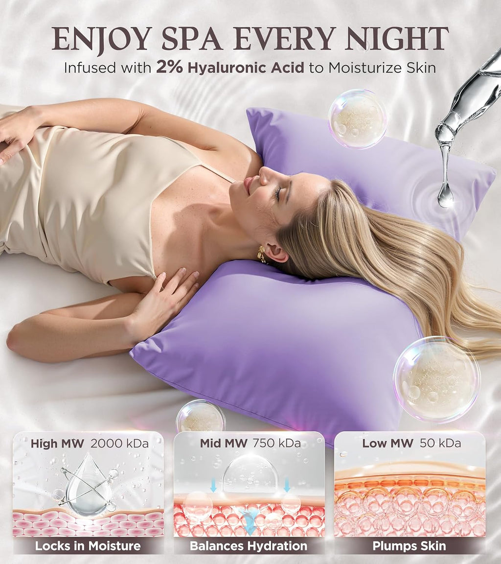 Rifens Instant Chill Cooling Pillowcase for Hot Sleepers, 2% HA Infused Pillowcase Hydrates Skin & Hair, Reduces Wrinkles & Frizz, Softer T…