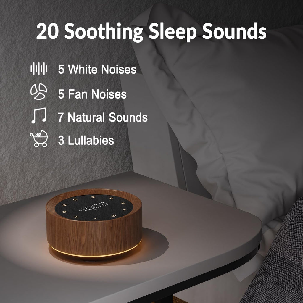 White Noise Machine with Alarm Clock & Night Light for Babies and Adults, 20 Soothing Sounds, Glare-Free Upward Display, Touch Control…