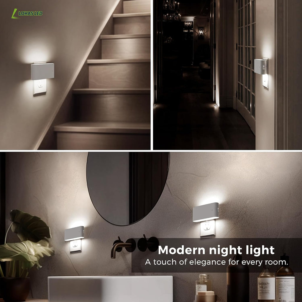 L LOHAS LED Night Light, 2 Pack Dimmable Modern LED Night Lights Plug into Wall, Dusk to Dawn Sensor Night Lights for Kid, 0-100LM 5000K…