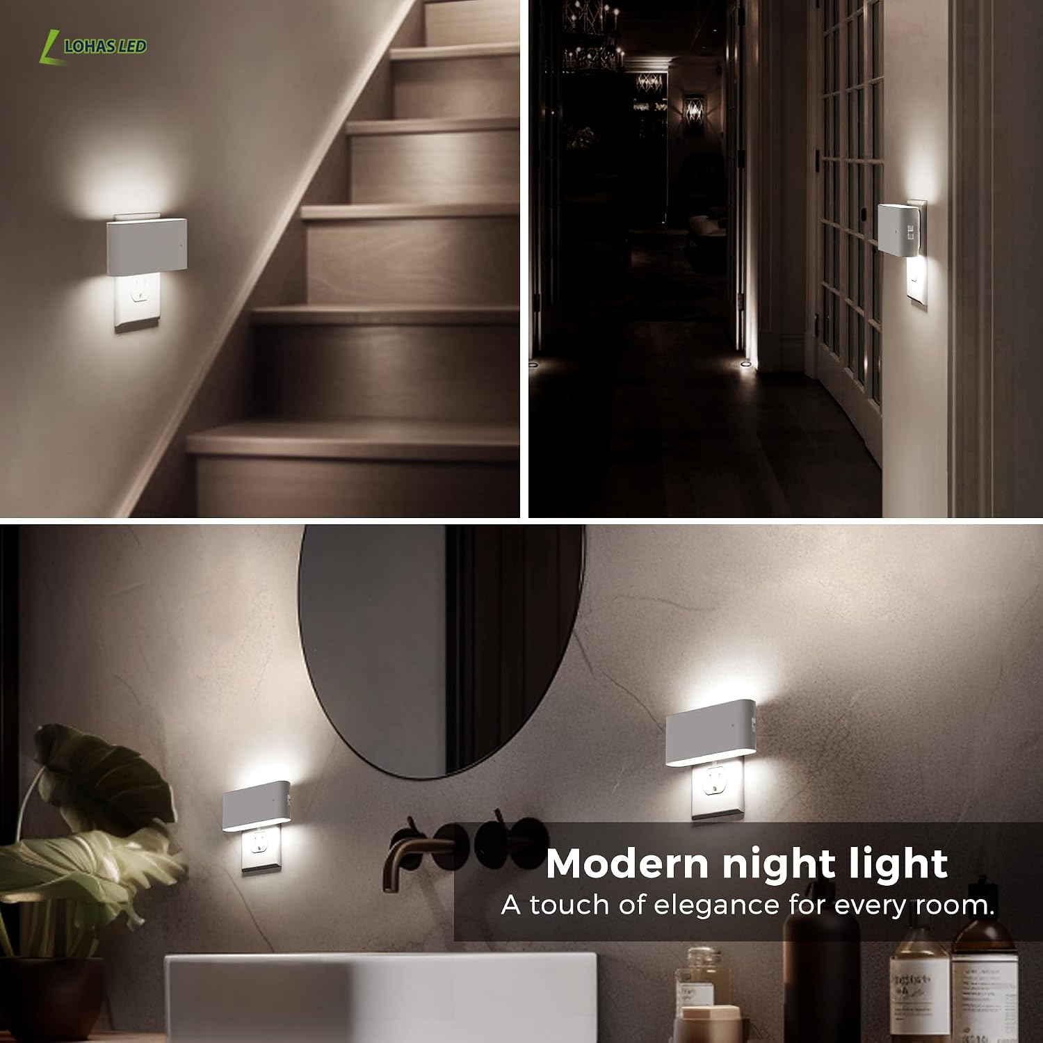 L LOHAS LED Night Light, 2 Pack Dimmable Modern LED Night Lights Plug into Wall, Dusk to Dawn Sensor Night Lights for Kid, 0-100LM 5000K…