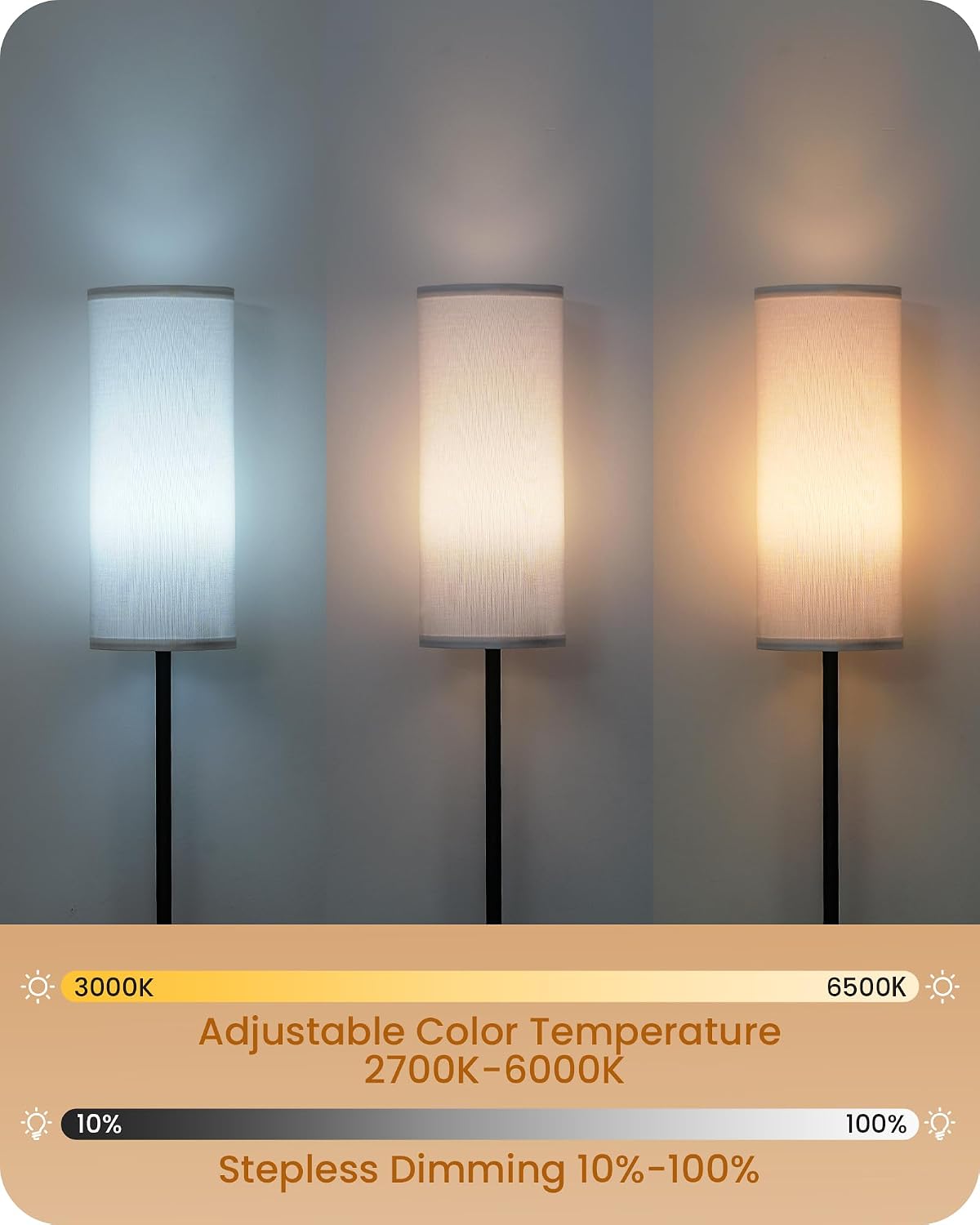 Dimmable Floor Lamp for Living Room with Remote and Foot Switch, Corner Floor Lamp, Modern Standing Tall Lamp, 10W 900LM LED Bulb…
