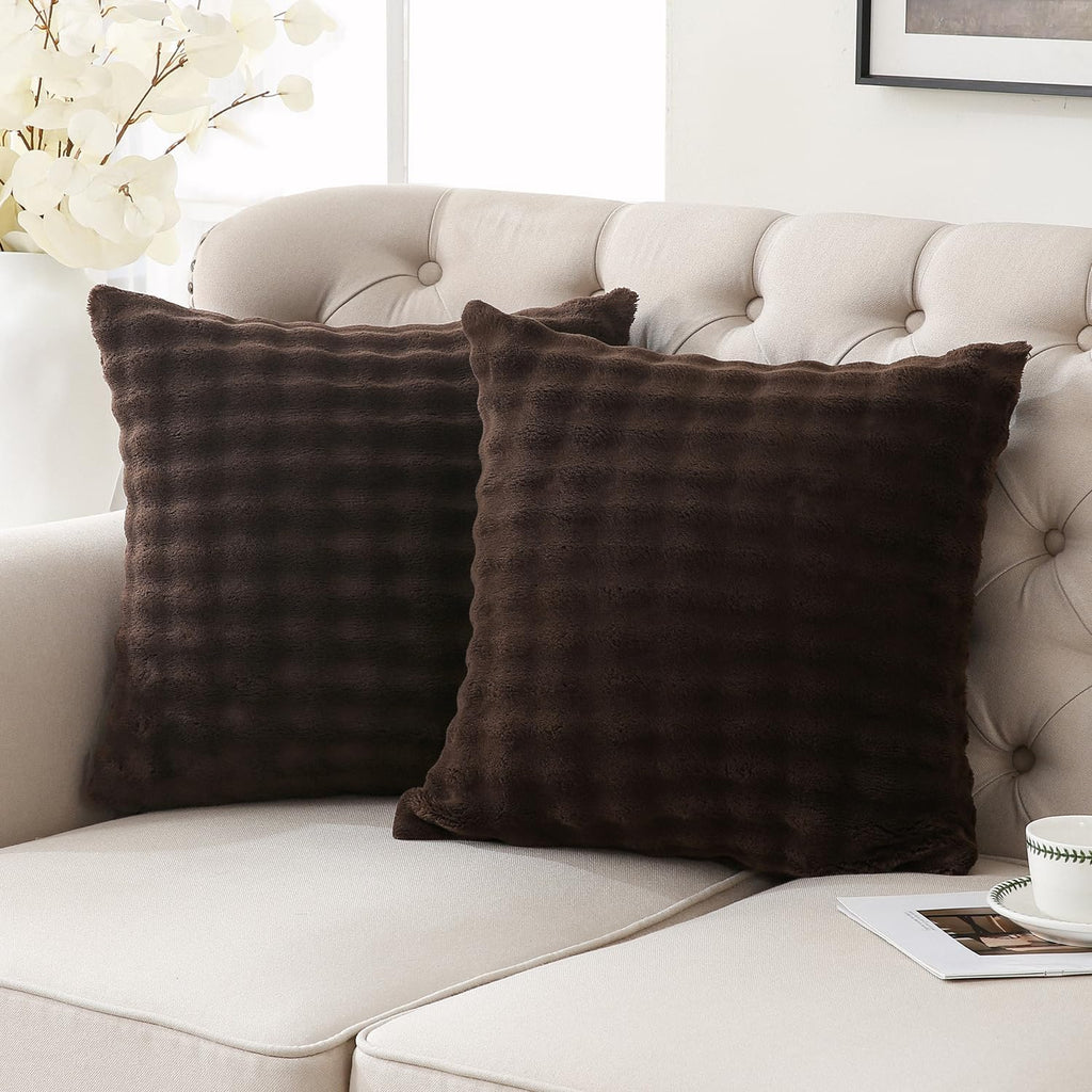 Sochow Decorative Throw Pillow Covers 18x18 Inches Set of 2, Soft Bubble Fleece Pillowcase Square Cushion Covers for Sofa Couch Bed, Brown…