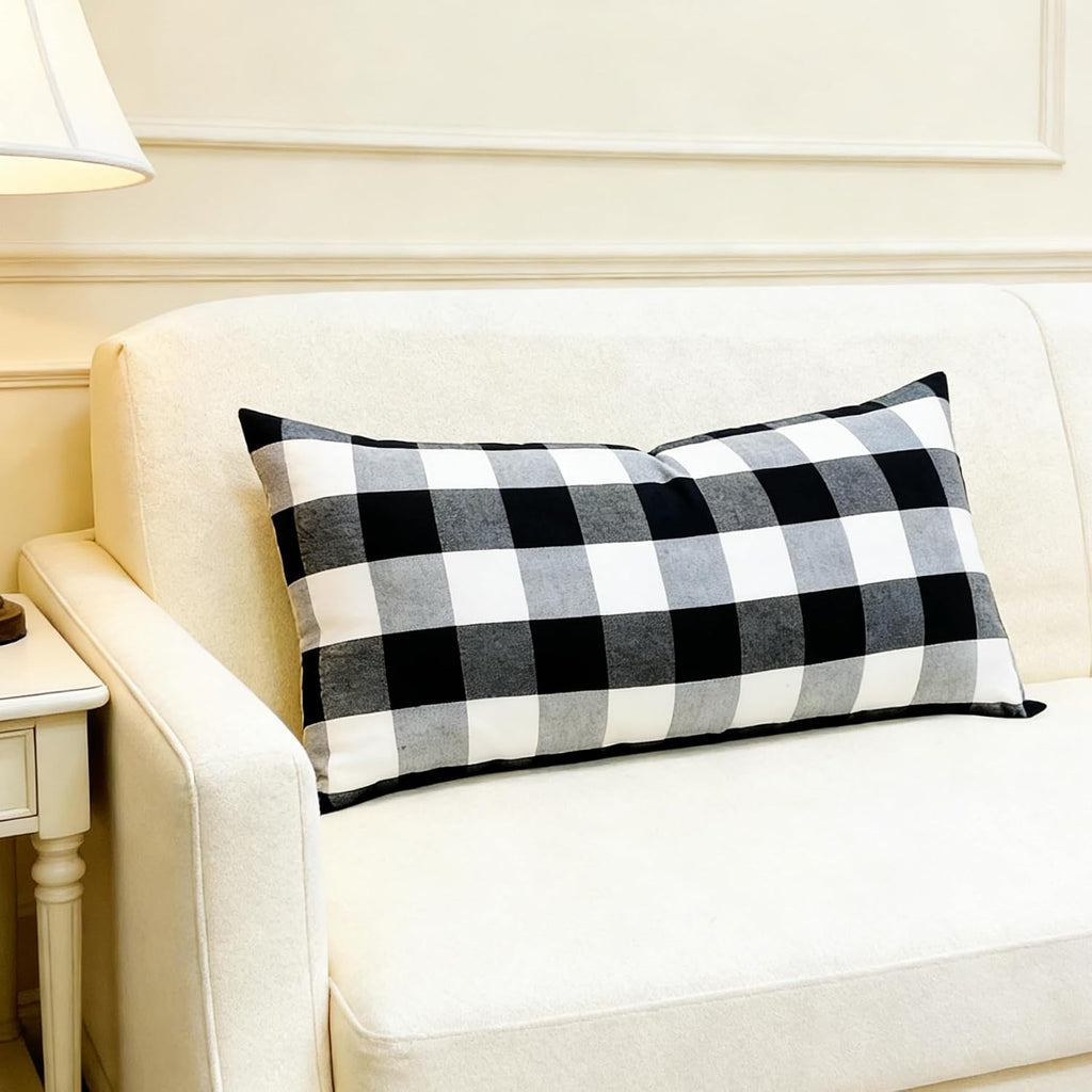 Slow Cow Black Checker Plaid Rectangular Pillow Cover Pillowcase Decorative Lumbar Throw Pillow Cover for Couch Sofa 12 x 24 Inches