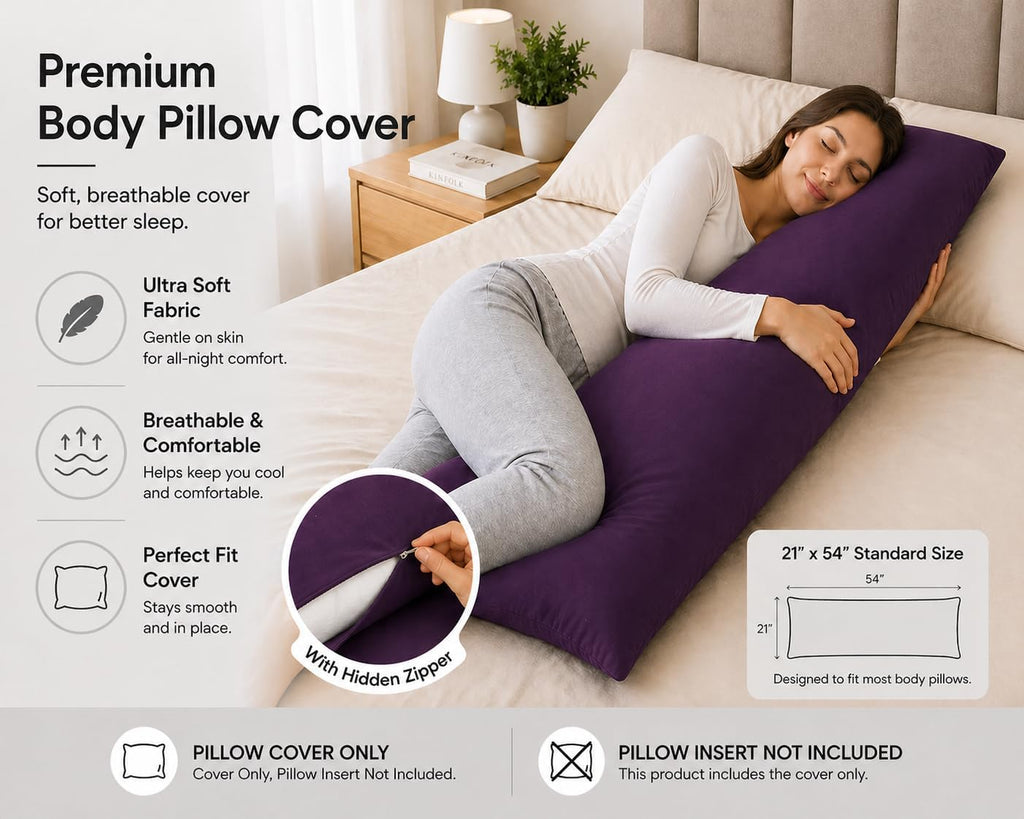 EVOLIVE Body Pillow Cover 21"x54", Ultra Soft Microfiber Pillowcase with Hidden Zipper, Breathable, Machine Washable, for Pregnancy &…