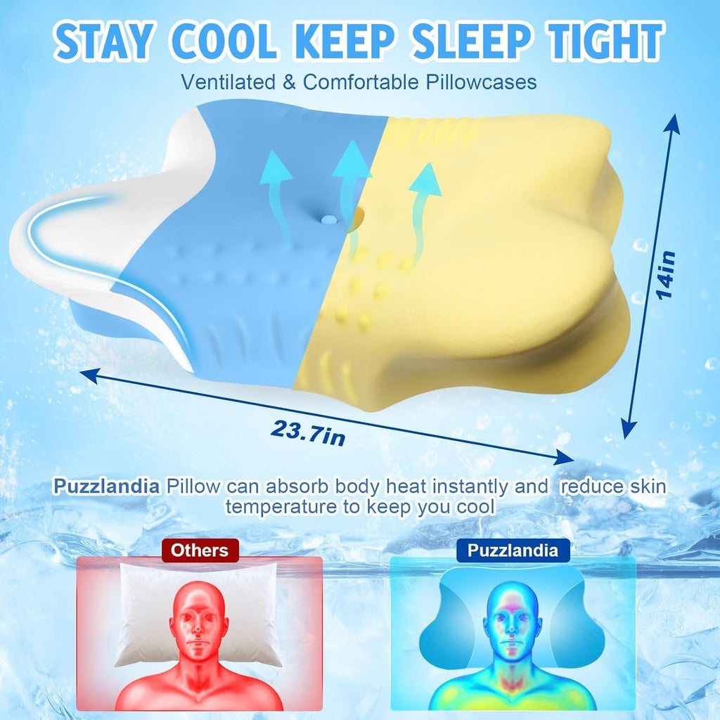 Puzzlandia Cervical Neck Pillows with Memory Foam - Ergonomic Neck Support Pillows for Contour Memory Foam - Adjustable Orthopedic Bed Pill…