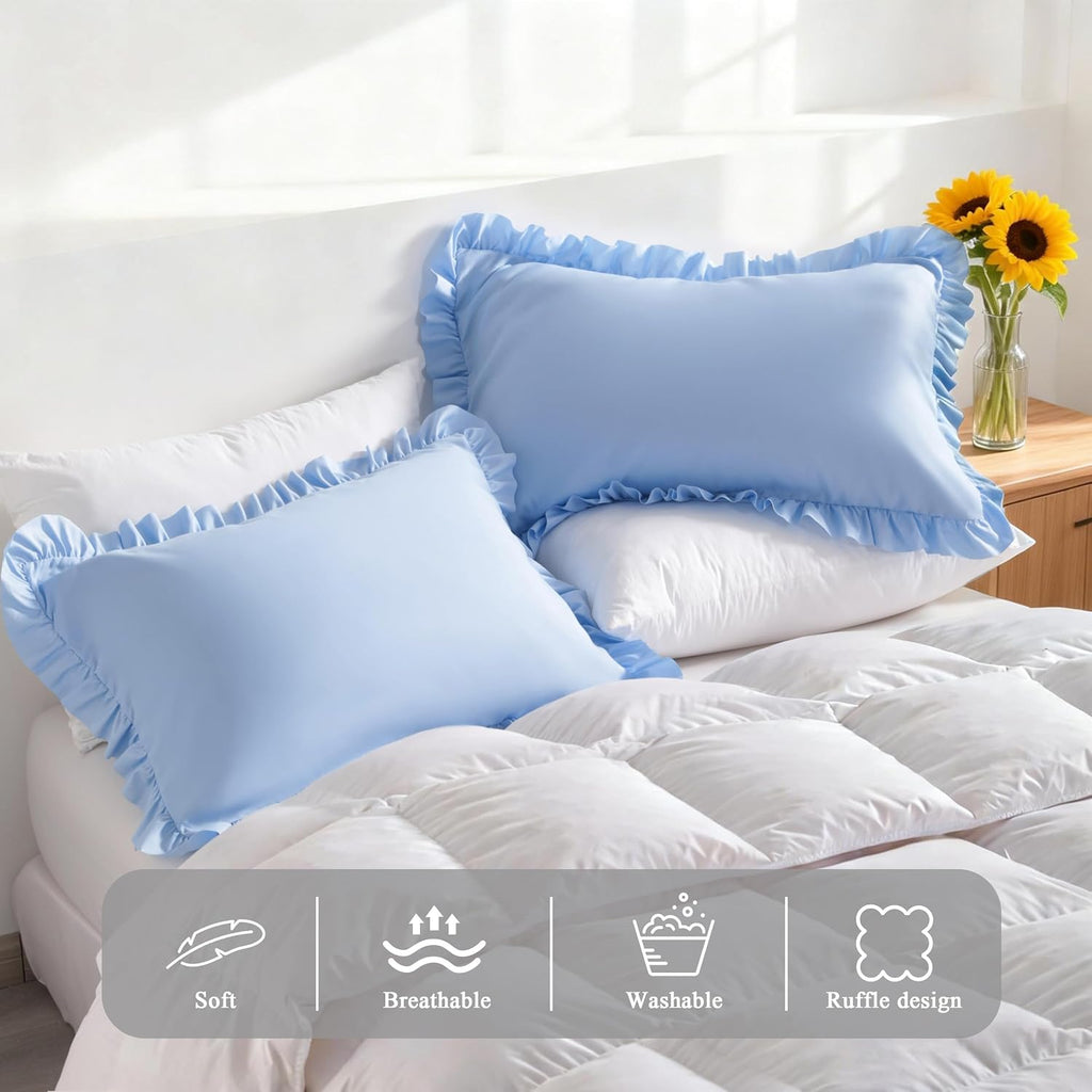 Aerlomi Ruffled Pillowcases, Standard Pillow Shams 20x26 Set of 2, Brushed Microfiber with Envelope Closure, Soft Wrinkle-Resistant,…