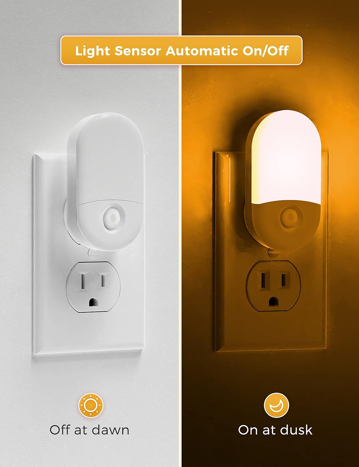L LOHAS LED Amber Night Light, Night Lights Plug into Wall[2 Pack], 0.6W 2000K LED Night Light, Dusk to Dawn Sensor, 30/60LM Adjustable…